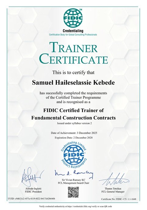 FIDIC Certified Trainer certificate